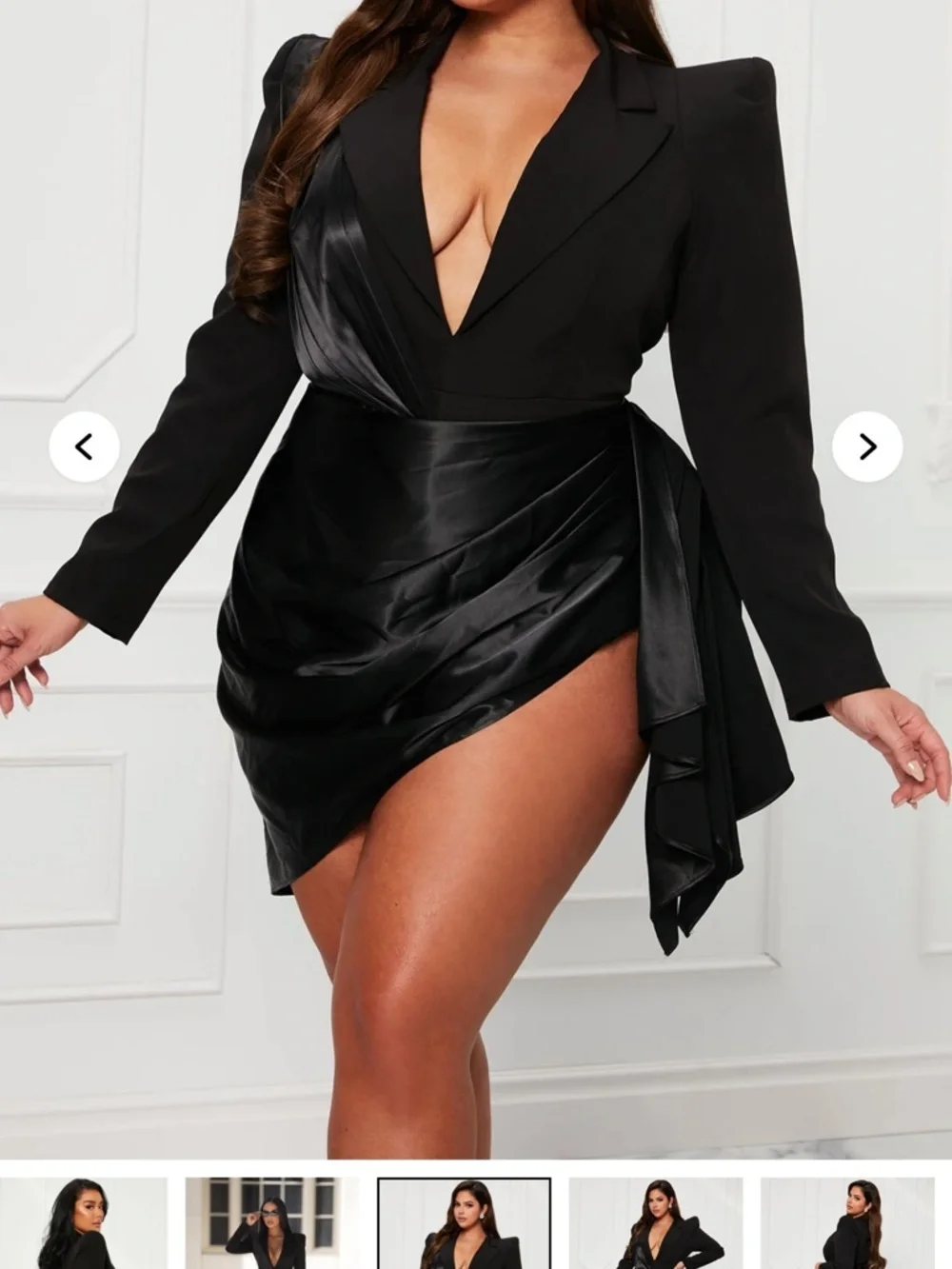 Akaria Black Satin Wrap Blazer Dress - Picture 1 of 5